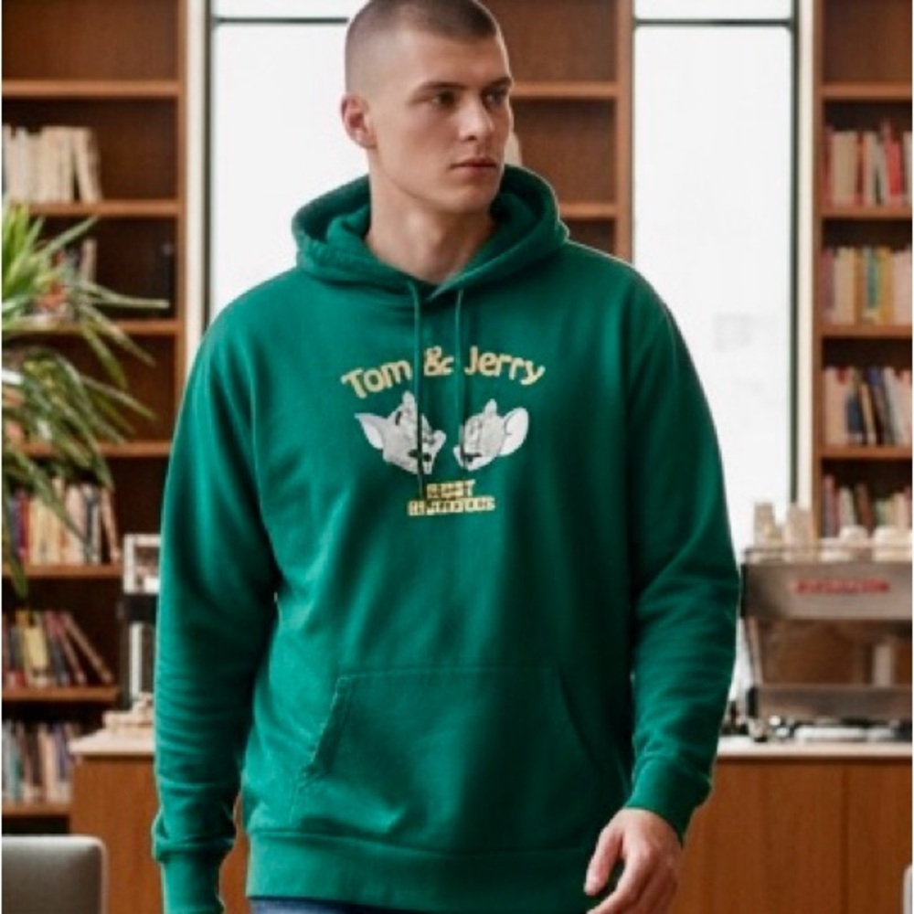 Warner Bros Tom & Jerry "Best Buddies" Green Graphic Hoodie 2XL